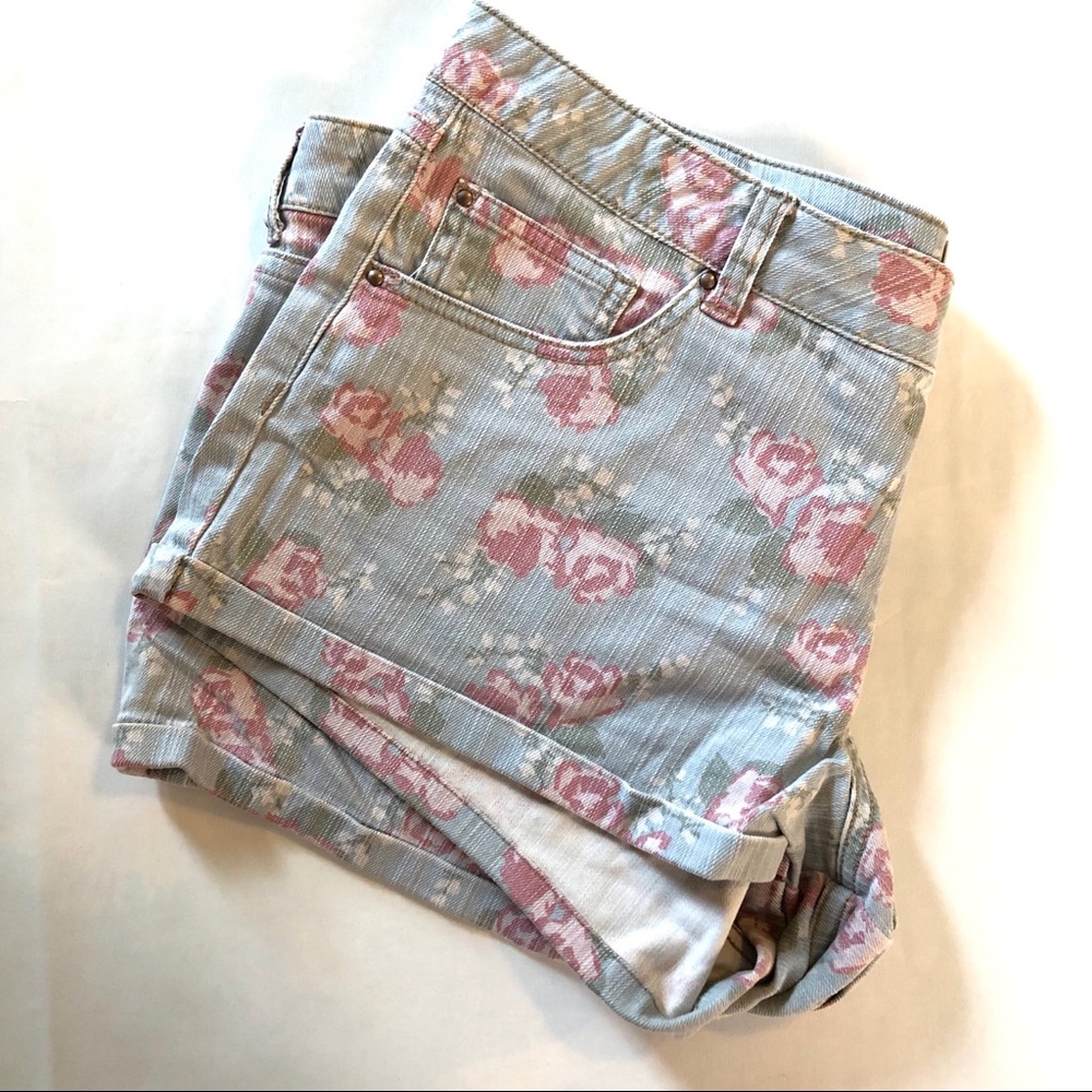 Mossimo Floral Denim Roll Cuff Shorts
